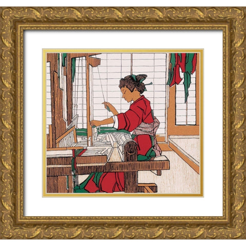 Loom in Japan Gold Ornate Wood Framed Art Print with Double Matting by Unknown