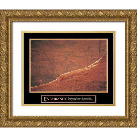 Endurance - Red Rocks Climb Gold Ornate Wood Framed Art Print with Double Matting by Unknown