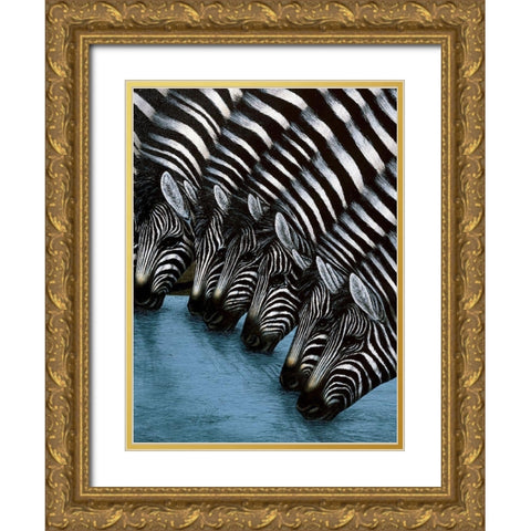 Zebra II Gold Ornate Wood Framed Art Print with Double Matting by Unknown