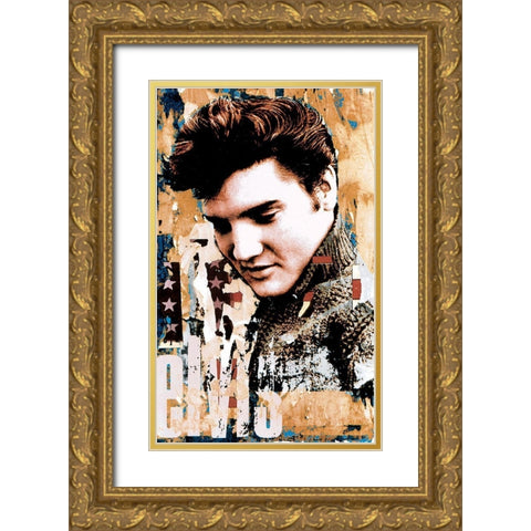 Elvis Slick Gold Ornate Wood Framed Art Print with Double Matting by Unknown