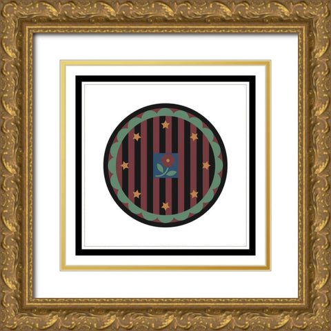 Floral Stamp Gold Ornate Wood Framed Art Print with Double Matting by Unknown