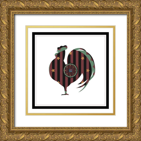 Hex Rooster Gold Ornate Wood Framed Art Print with Double Matting by Unknown