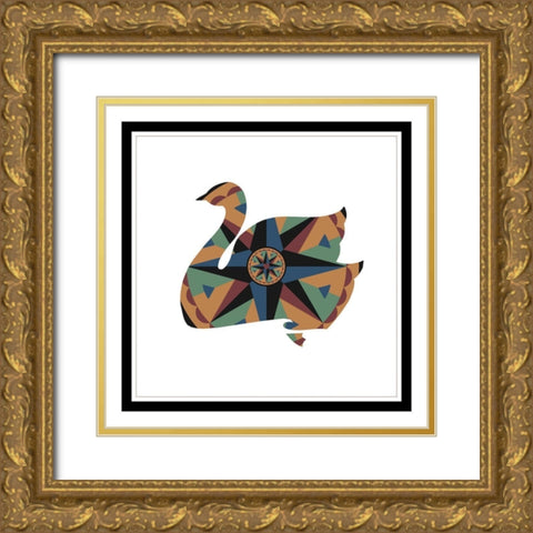 Hex Swan Gold Ornate Wood Framed Art Print with Double Matting by Unknown