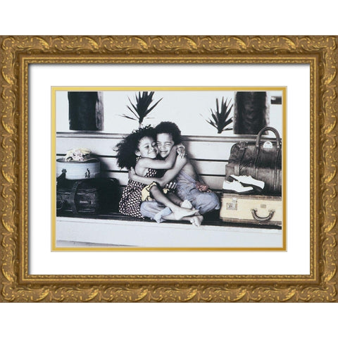 Two Kids II Gold Ornate Wood Framed Art Print with Double Matting by Unknown