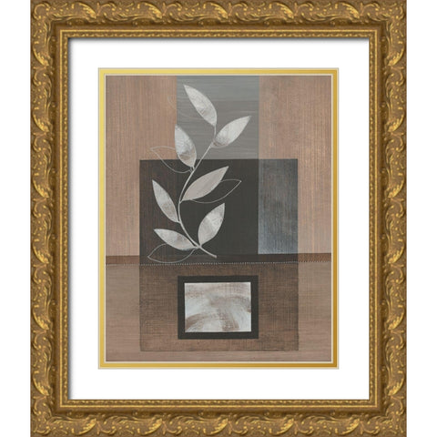 Metallic Leaves I Gold Ornate Wood Framed Art Print with Double Matting by Jugeat