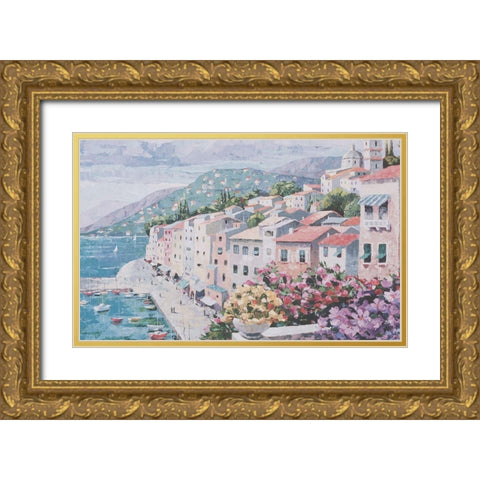 Pink Houses II Gold Ornate Wood Framed Art Print with Double Matting by Unknown