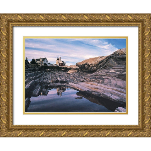 Lighthouse Reflections Gold Ornate Wood Framed Art Print with Double Matting by Unknown