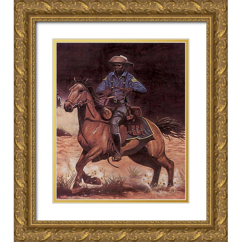 Buffalo Soldier Gold Ornate Wood Framed Art Print with Double Matting by Unknown