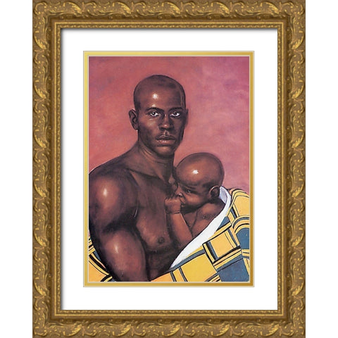 Father and Son Gold Ornate Wood Framed Art Print with Double Matting by Unknown