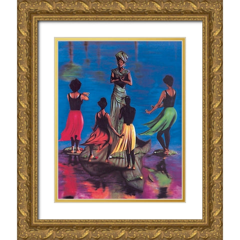 Dance Lesson Gold Ornate Wood Framed Art Print with Double Matting by Unknown