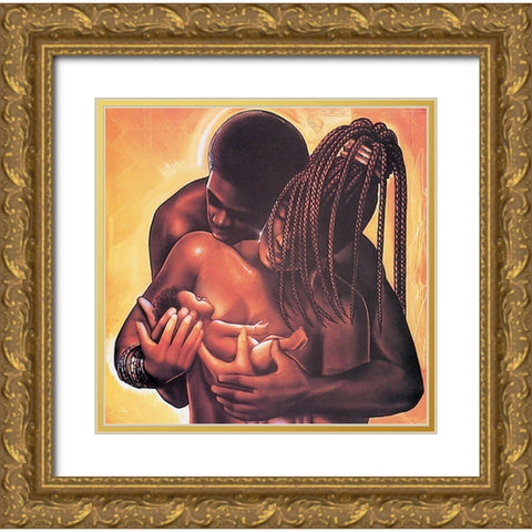 Feeding Baby Gold Ornate Wood Framed Art Print with Double Matting by Unknown