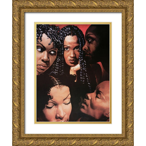 Faces Gold Ornate Wood Framed Art Print with Double Matting by Unknown