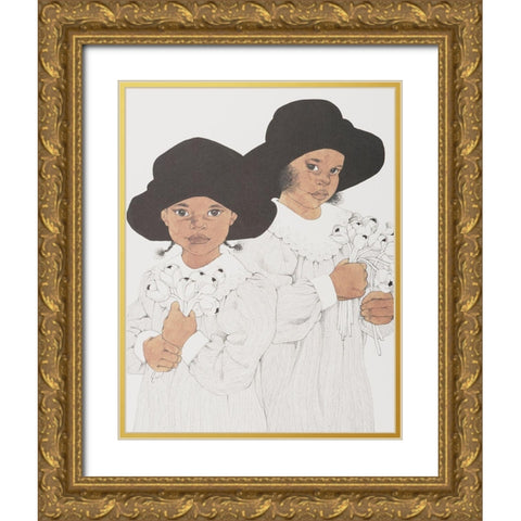 Sisters Gold Ornate Wood Framed Art Print with Double Matting by Unknown