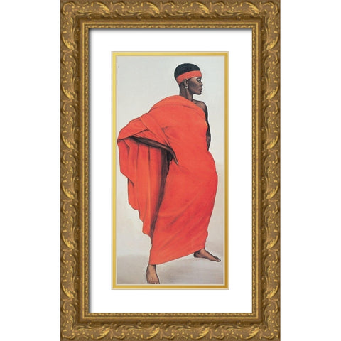 Woman Standing Gold Ornate Wood Framed Art Print with Double Matting by Unknown