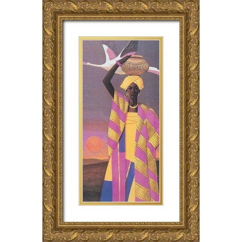Woman and Vase Gold Ornate Wood Framed Art Print with Double Matting by Unknown