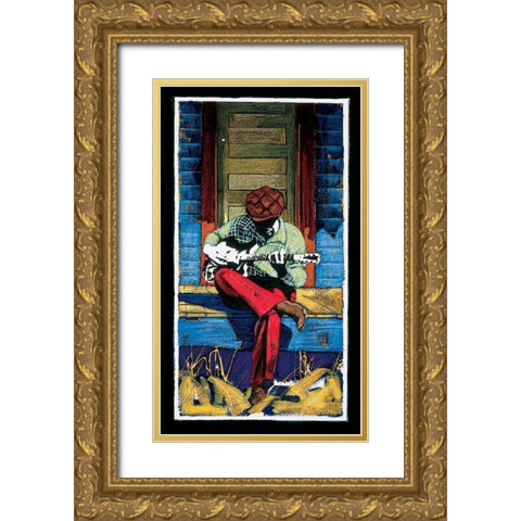 Guitar Man Gold Ornate Wood Framed Art Print with Double Matting by Unknown