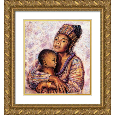 Mother and Child Gold Ornate Wood Framed Art Print with Double Matting by Unknown