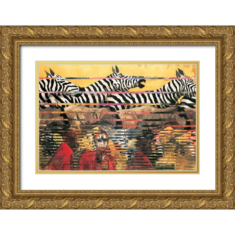 Zebras Extreme Gold Ornate Wood Framed Art Print with Double Matting by Unknown