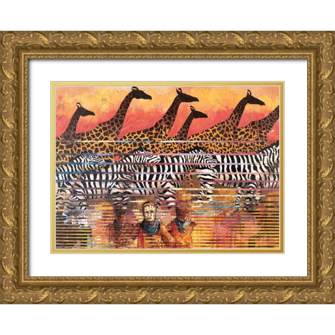 Giraffes Extreme Gold Ornate Wood Framed Art Print with Double Matting by Unknown