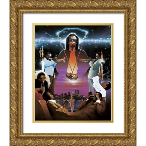 Trumpets Sing Gold Ornate Wood Framed Art Print with Double Matting by Unknown