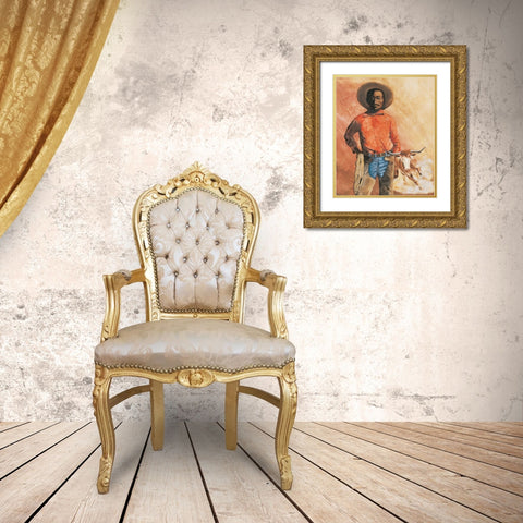 Cowboy Gold Ornate Wood Framed Art Print with Double Matting by Unknown