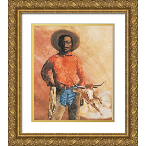 Cowboy Gold Ornate Wood Framed Art Print with Double Matting by Unknown