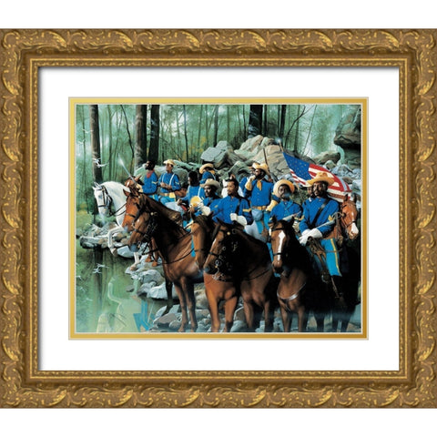 Cavalry Gold Ornate Wood Framed Art Print with Double Matting by Unknown