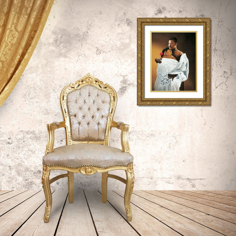 Man and Woman Gold Ornate Wood Framed Art Print with Double Matting by Unknown