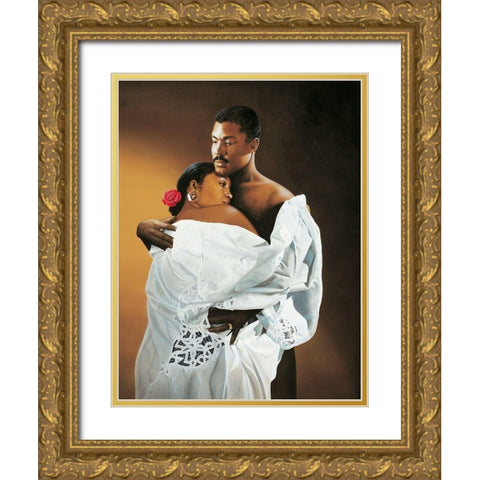 Man and Woman Gold Ornate Wood Framed Art Print with Double Matting by Unknown