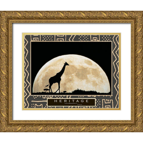 Heritage - Giraffe and Moon Gold Ornate Wood Framed Art Print with Double Matting by Unknown