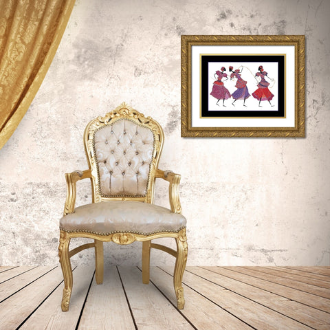Dancin Trio Gold Ornate Wood Framed Art Print with Double Matting by Unknown