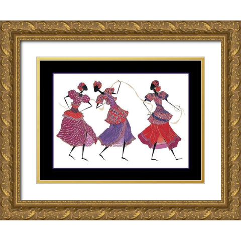 Dancin Trio Gold Ornate Wood Framed Art Print with Double Matting by Unknown