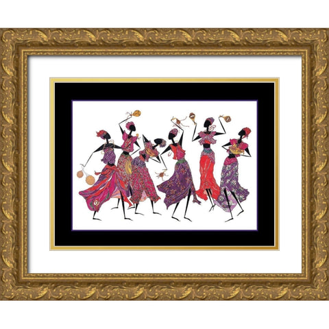 Dancin Troupe Gold Ornate Wood Framed Art Print with Double Matting by Unknown
