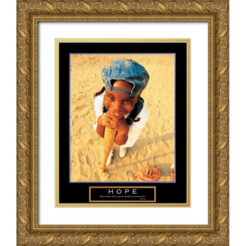 Hope - Girls Baseball Gold Ornate Wood Framed Art Print with Double Matting by Unknown