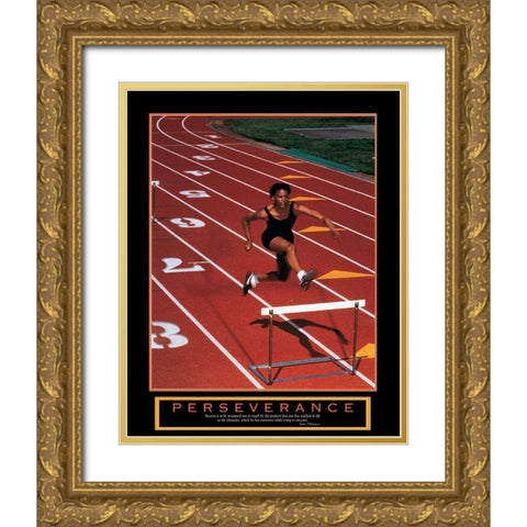 Perseverance - Track Hurdles Gold Ornate Wood Framed Art Print with Double Matting by Unknown
