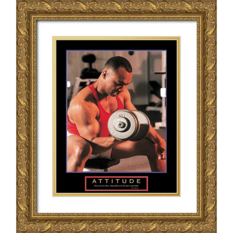 Attitude - Weight Lifter Gold Ornate Wood Framed Art Print with Double Matting by Unknown