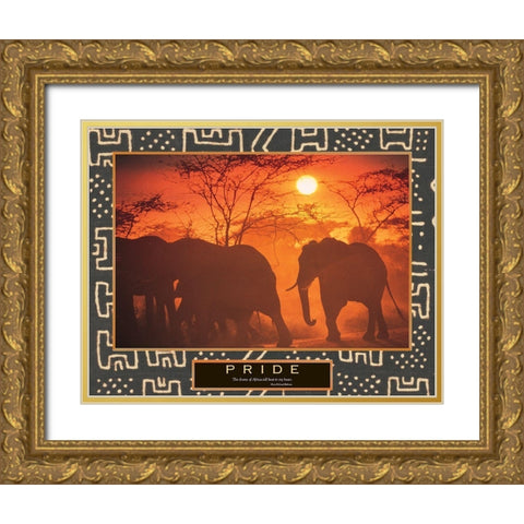 Pride - Elephant and Sun Gold Ornate Wood Framed Art Print with Double Matting by Unknown