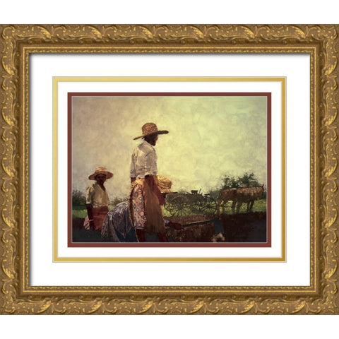 Working the Field Gold Ornate Wood Framed Art Print with Double Matting by Unknown