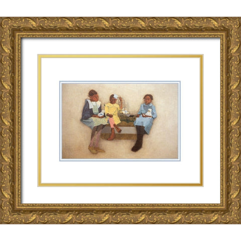 Three Sisters Gold Ornate Wood Framed Art Print with Double Matting by Unknown