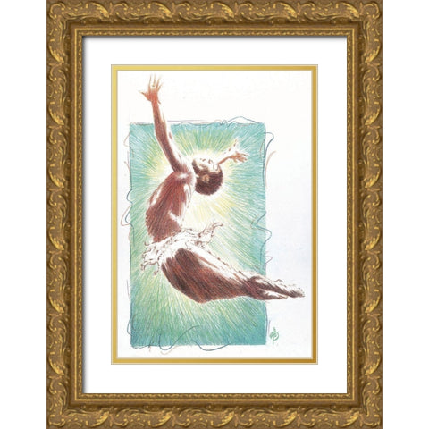 Dancer Gold Ornate Wood Framed Art Print with Double Matting by Unknown