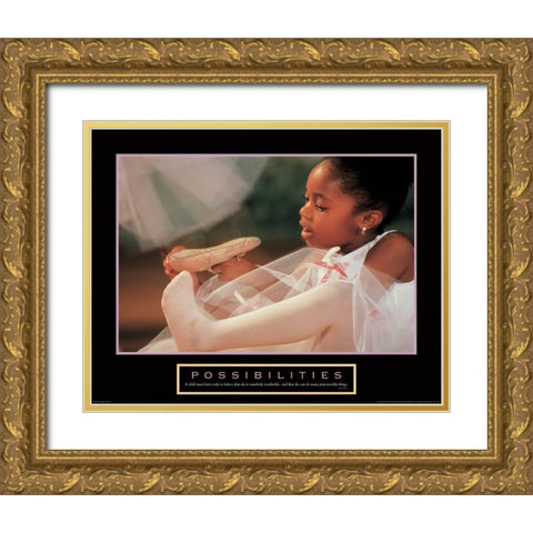 Possibilities - Ballerina Gold Ornate Wood Framed Art Print with Double Matting by Unknown
