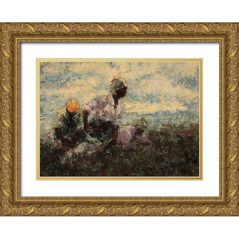 In the Fields Gold Ornate Wood Framed Art Print with Double Matting by Unknown