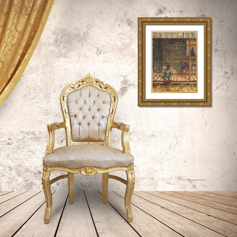 On the Porch Gold Ornate Wood Framed Art Print with Double Matting by Unknown
