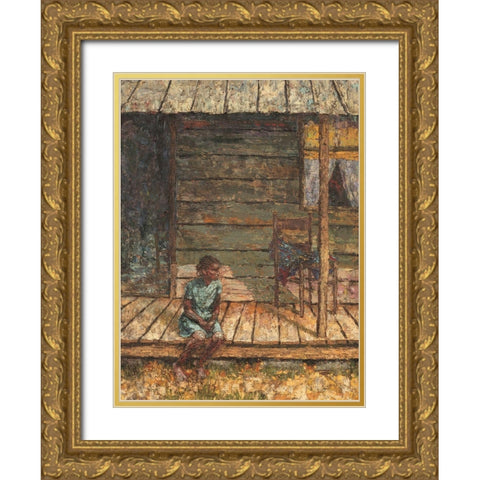 On the Porch Gold Ornate Wood Framed Art Print with Double Matting by Unknown