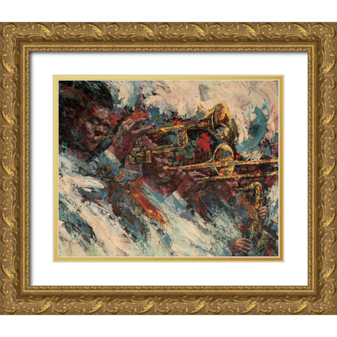 Horn Section Gold Ornate Wood Framed Art Print with Double Matting by Unknown