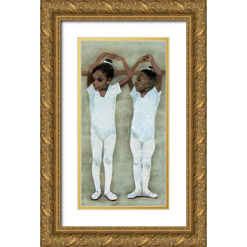 Ballerinas Gold Ornate Wood Framed Art Print with Double Matting by Unknown