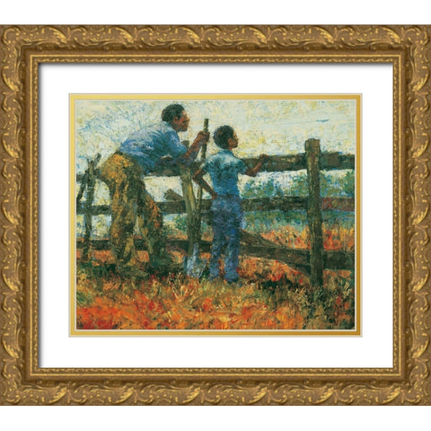 By the Fence Gold Ornate Wood Framed Art Print with Double Matting by Unknown