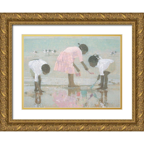 Clam Digging Gold Ornate Wood Framed Art Print with Double Matting by Unknown