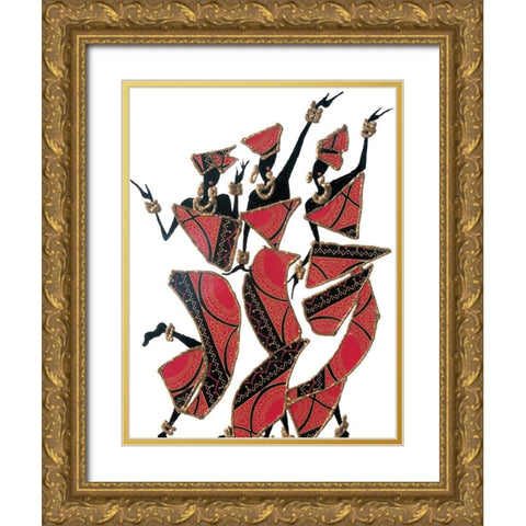 Three Dancers I Gold Ornate Wood Framed Art Print with Double Matting by Unknown