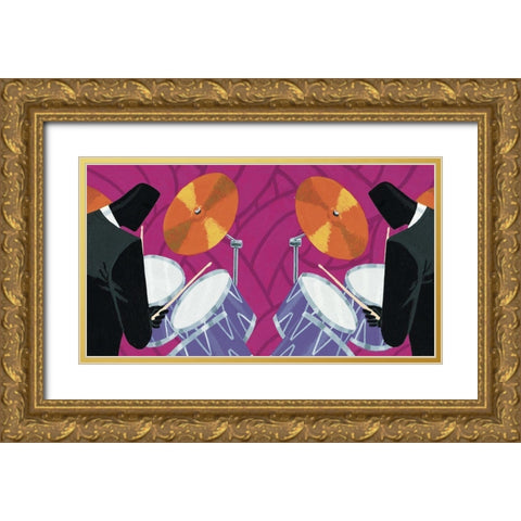 Dueling Drummers Gold Ornate Wood Framed Art Print with Double Matting by Unknown